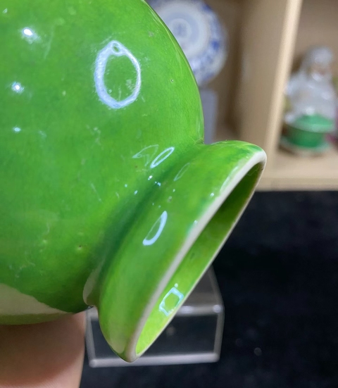 古玩陶瓷晚清魚子綠釉雙象鼻耳洗口瓶拍賣,當前價格3888元