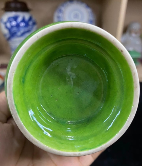 古玩陶瓷晚清魚子綠釉雙象鼻耳洗口瓶拍賣,當前價格3888元