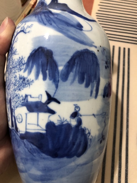 古玩陶瓷樵漁耕讀山水紋青花瓶拍賣，當前價格255元