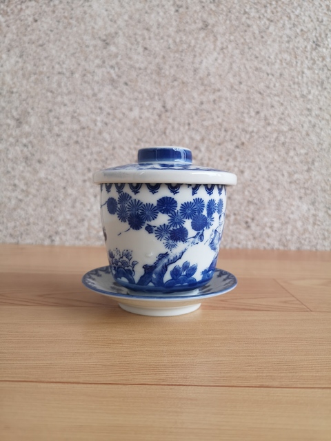 古玩陶瓷嬰戲紋青花三才蓋杯拍賣，當前價格220元