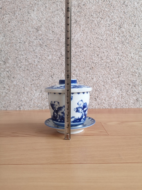 古玩陶瓷嬰戲紋青花三才蓋杯拍賣，當前價格220元