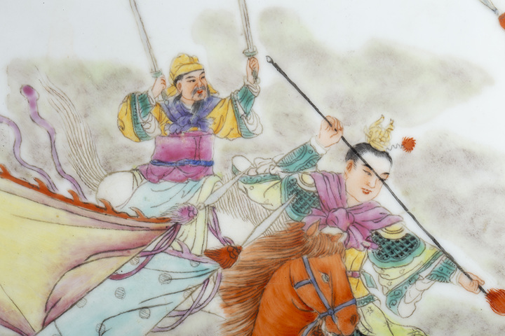 古玩陶瓷創匯·粉彩三英戰呂布圖瓷板拍賣,當前價格3800元
