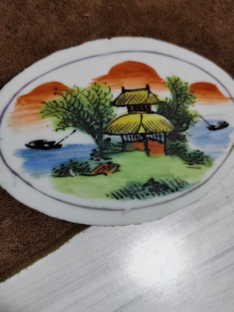 古玩陶瓷晚清民國淺降山水樓閣瓷板拍賣,當前價格666元