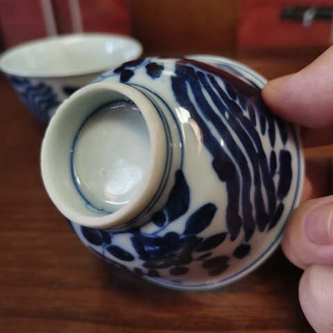 古玩陶瓷十九世紀青花鳳紋杯一對拍賣,當前價格206元
