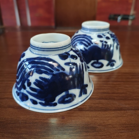 古玩陶瓷十九世紀青花鳳紋杯一對拍賣,當前價格206元