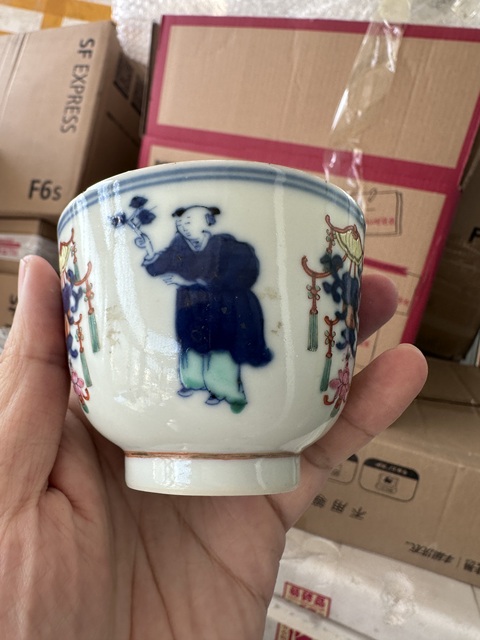 古玩陶瓷青花加彩五谷豐登紋茶杯拍賣，當(dāng)前價(jià)格1800元