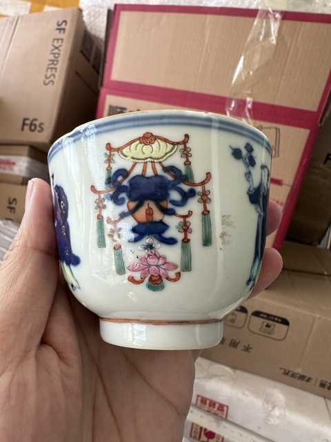 古玩陶瓷青花加彩五谷豐登紋茶杯拍賣，當(dāng)前價(jià)格1800元