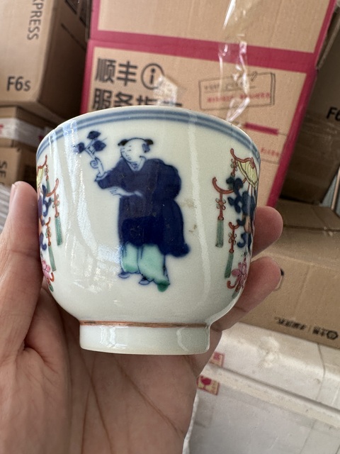 古玩陶瓷青花加彩五谷豐登紋茶杯拍賣，當(dāng)前價(jià)格1800元