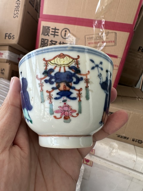 古玩陶瓷青花加彩五谷豐登紋茶杯拍賣，當(dāng)前價(jià)格1800元