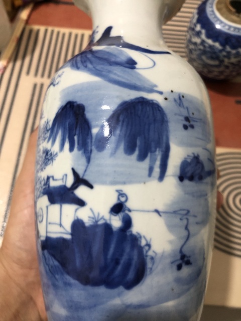 古玩陶瓷樵漁耕讀山水紋青花瓶拍賣，當前價格255元