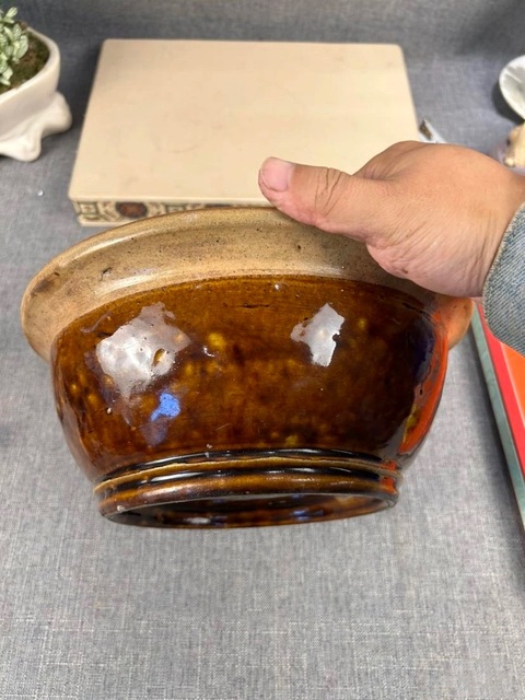 古玩陶瓷晚清醬釉凈手盆拍賣,當前價格450元