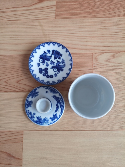 古玩陶瓷嬰戲紋青花三才蓋杯拍賣，當前價格220元