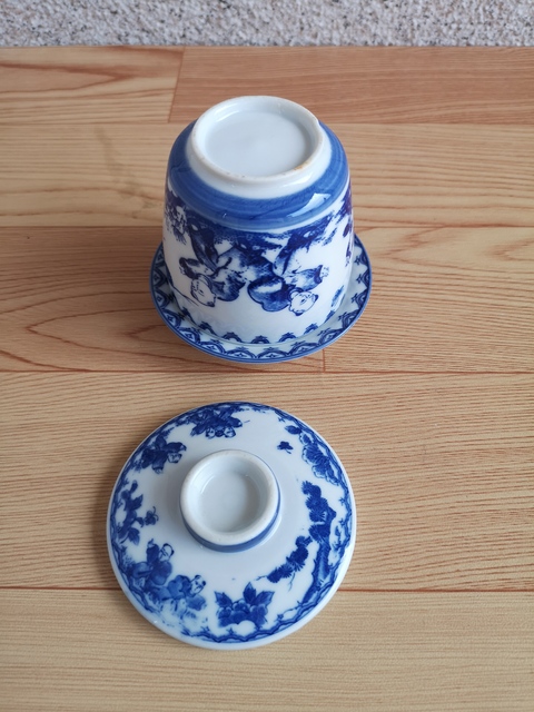 古玩陶瓷嬰戲紋青花三才蓋杯拍賣，當前價格220元