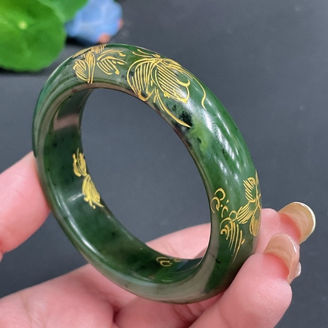 古玩玉器52碧玉手鐲和田玉正圈手鐲 卡50.9圈口 總重約55.6g拍賣，當前價格399元