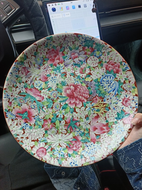 古玩陶瓷民國粉彩百花不落地粉彩盤拍賣,當前價格4500元