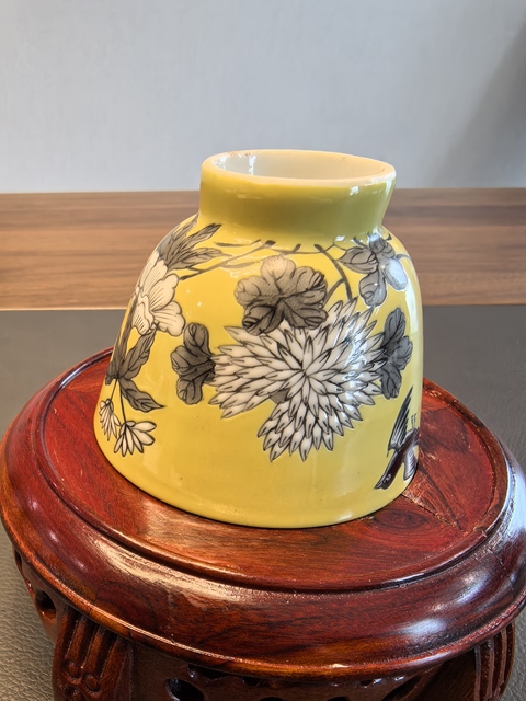 古玩陶瓷黃釉粉彩大雅齋風格茶杯拍賣,當前價格880元