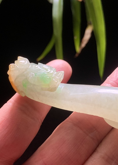 古玩玉器清代天然翡翠雕“龍首帶鉤”拍賣,當前價格39800元