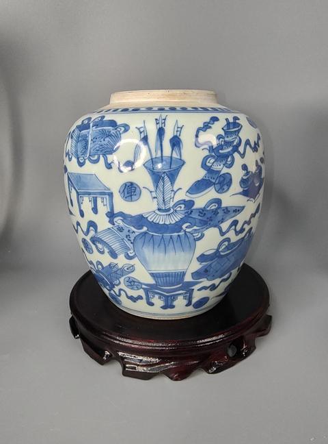 古玩陶瓷清乾嘉青花雜寶紋罐拍賣，當前價格1988元