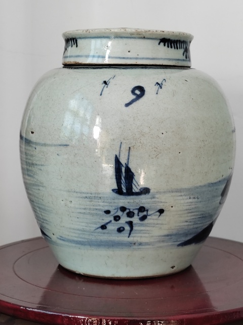 古玩陶瓷清乾隆青花山水紋蓋罐拍賣,當前價格2800元