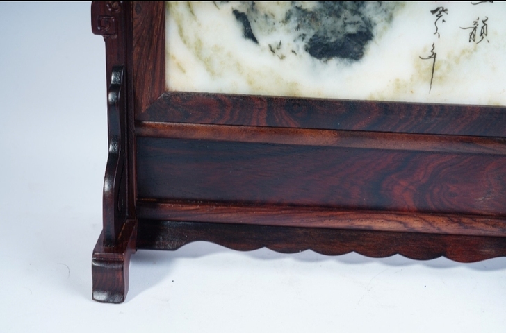 古玩雜項老撾大紅酸枝鑲嵌天然云石插屏?? 尺寸：25*25cm拍賣，當前價格588元