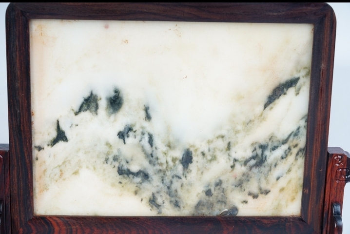 古玩雜項老撾大紅酸枝鑲嵌天然云石插屏?? 尺寸：25*25cm拍賣，當前價格588元