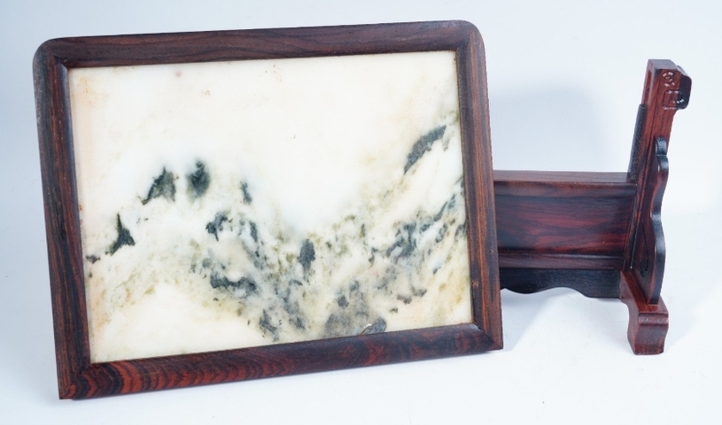 古玩雜項老撾大紅酸枝鑲嵌天然云石插屏?? 尺寸：25*25cm拍賣，當前價格588元