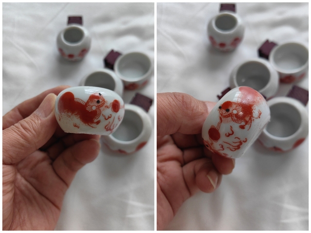 古玩陶瓷獅紋礬紅鳥食罐拍賣,當前價格268元