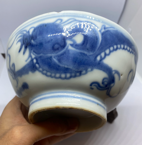 古玩陶瓷【康雍(1661年~1735年)青花云龍趕珠紋大碗】拍賣,當前價格999元