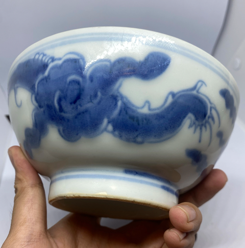 古玩陶瓷【康雍(1661年~1735年)青花云龍趕珠紋大碗】拍賣,當前價格999元