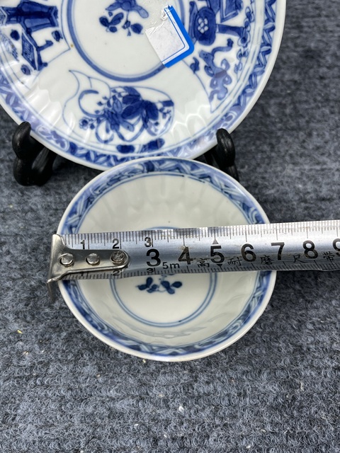 古玩陶瓷青花瓜棱開窗博古花卉紋杯碟套拍賣,當前價格1688元