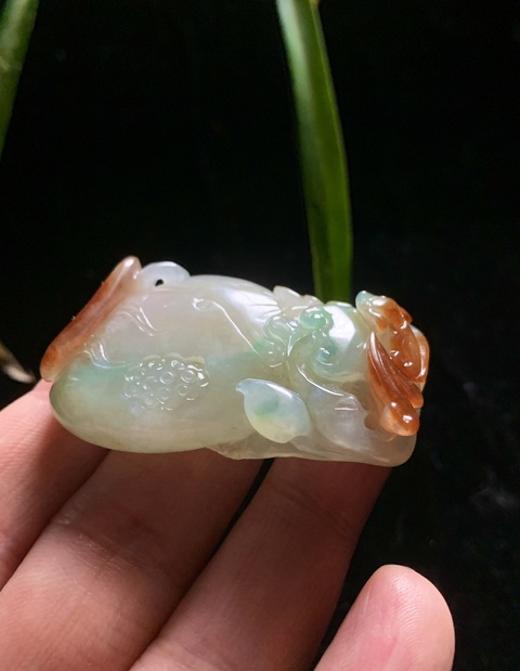 古玩玉器天然翡翠雕“福如意”掛件拍賣,當前價格14500元