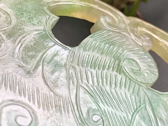 古玩玉器清代天然翡翠雕“福意綿綿”帶扣拍賣，當(dāng)前價格55000元
