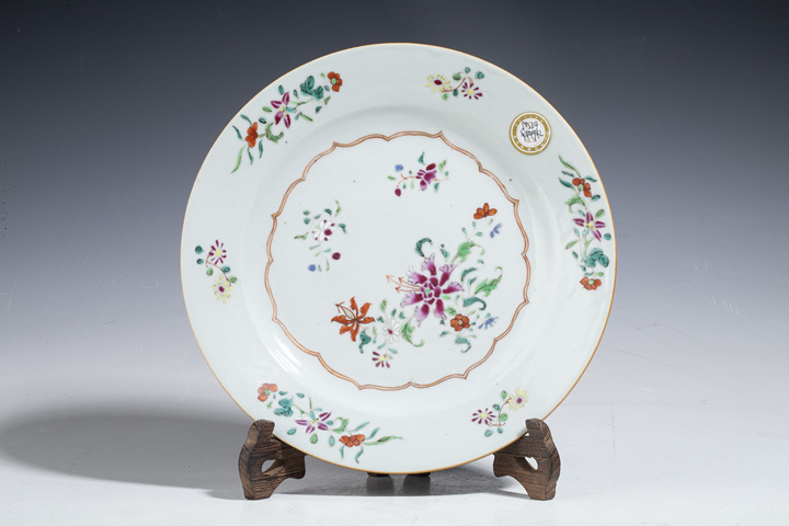 古玩陶瓷清乾隆·粉彩花卉紋折沿盤拍賣，當(dāng)前價(jià)格1900元