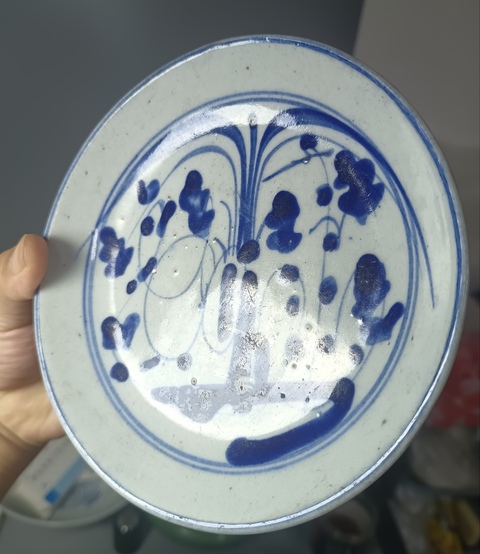 古玩陶瓷清中期松竹梅青花盤拍賣，當前價格100元