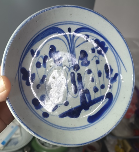 古玩陶瓷清中期松竹梅青花盤拍賣，當前價格100元