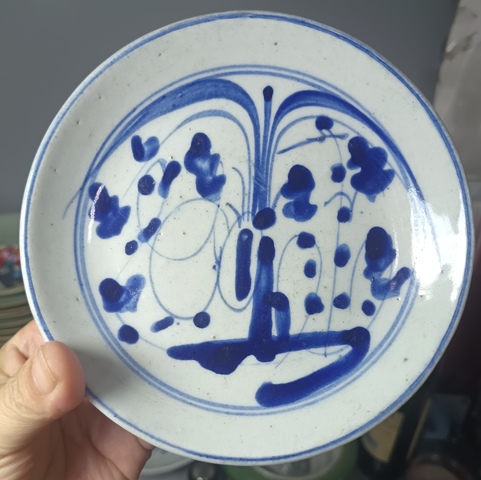 古玩陶瓷清中期松竹梅青花盤拍賣，當前價格100元
