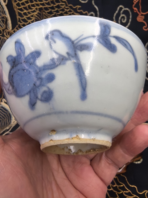 古玩陶瓷明嘉萬時期青花花鳥紋茶碗拍賣，當前價格6888元