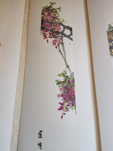 古玩字畫手工精裱河南名家孫朋飛花卉六屏拍賣，當(dāng)前價(jià)格2688元