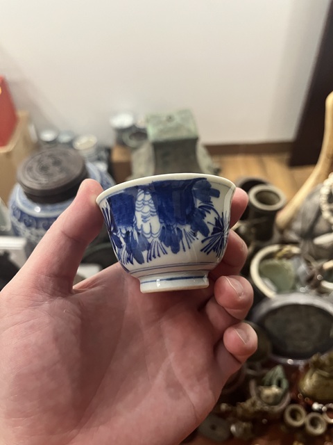 古玩陶瓷清代花卉紋青花杯拍賣，當前價格200元