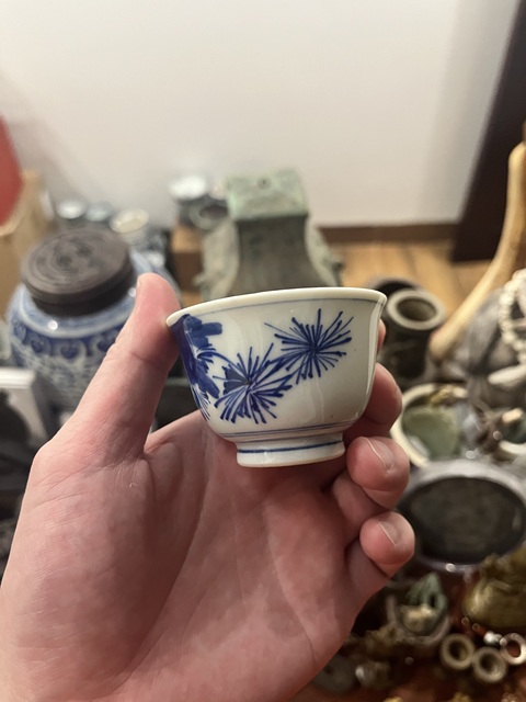 古玩陶瓷清代花卉紋青花杯拍賣，當前價格200元