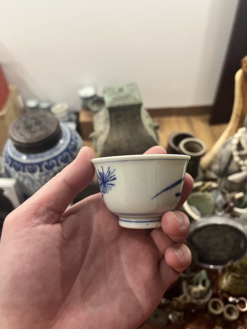 古玩陶瓷清代花卉紋青花杯拍賣，當前價格200元