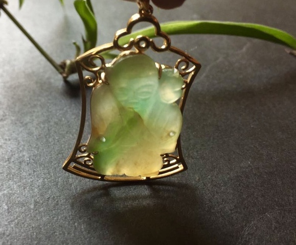 古玩玉器清代翡翠雕“壽星”帽花（鑲佩）拍賣，當前價格15000元