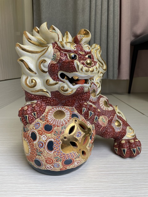 古玩陶瓷晚清民國 特大號日本官窯 九谷燒獅子拍賣,當前價格1200元