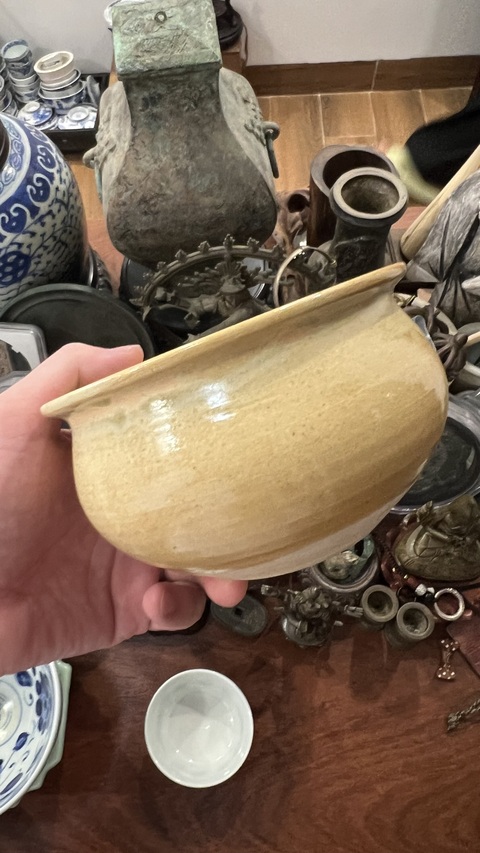 古玩陶瓷清代黃釉香爐拍賣,當前價格299元