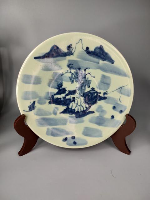 古玩陶瓷清中期豆青釉青花盤拍賣，當前價格0元