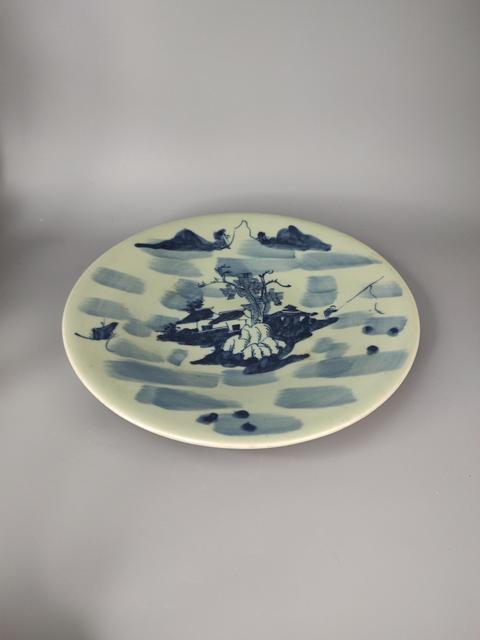 古玩陶瓷清中期豆青釉青花盤拍賣，當前價格0元