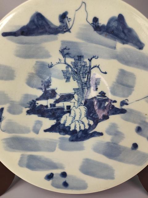 古玩陶瓷清中期豆青釉青花盤拍賣，當前價格0元