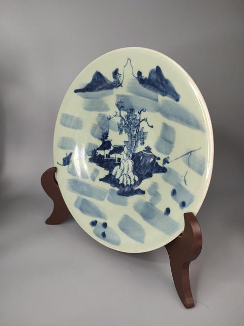 古玩陶瓷清中期豆青釉青花盤拍賣，當前價格0元