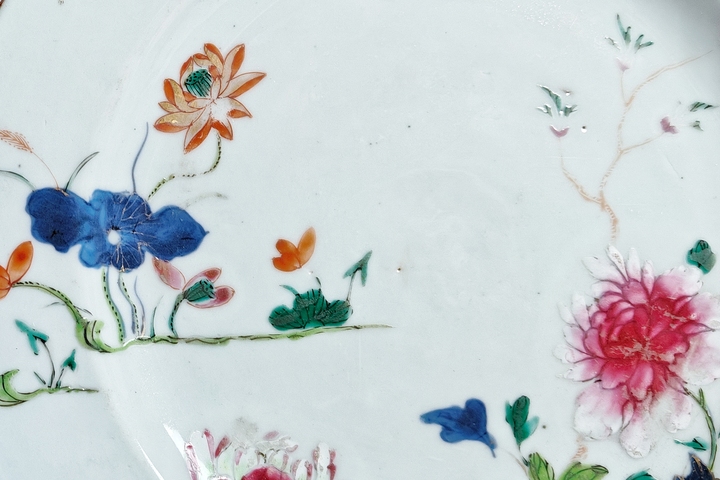 古玩陶瓷清雍乾·青花加粉彩通景清廉富貴盤拍賣,當前價格3000元