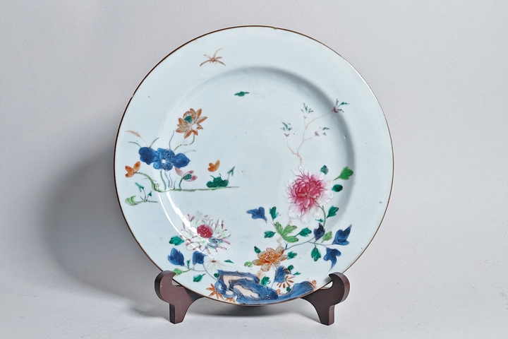 古玩陶瓷清雍乾·青花加粉彩通景清廉富貴盤拍賣,當前價格3000元